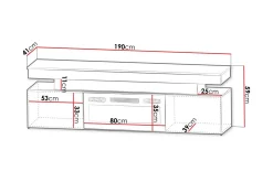 Glenndale TV benk med oppbevaring + LED kamin + Belysning 190 cm