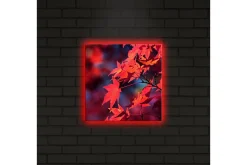 Lerretsbilde med LED-belysning 28x28 cm - Klart rødt lønneblad i høstfarger