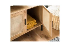 Servantensokkel Wohnling melaminbelagt MDF, eik utseende, rottingfront, metallben, moderne loftstil 2 dører