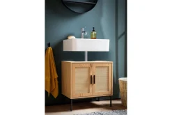 Servantensokkel Wohnling melaminbelagt MDF, eik utseende, rottingfront, metallben, moderne loftstil 2 dører